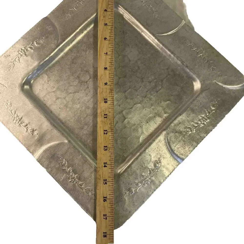 EMPC Hammered Aluminum Tray Square Intaglio Design 50s Floral Wall Hang 13